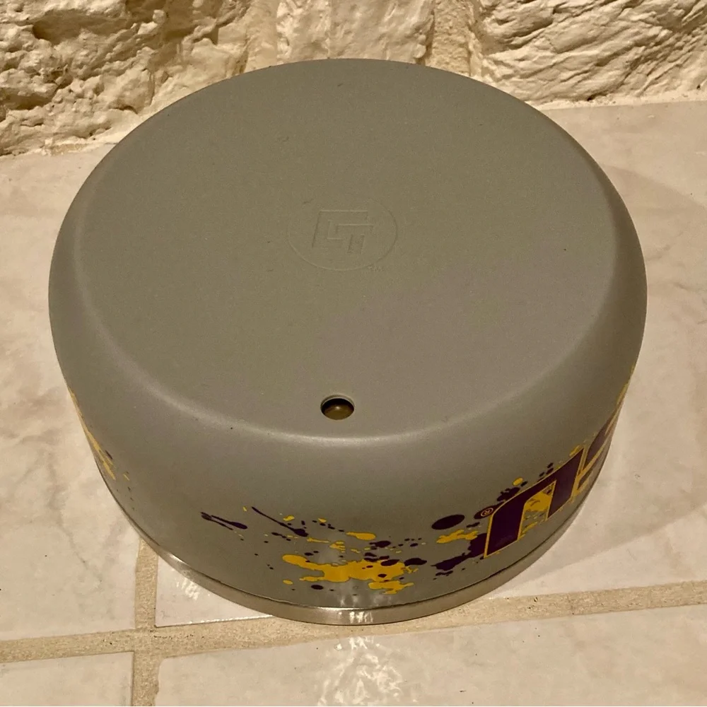 Gametime Sidekicks brand LSU pet bowl. 3.5” deep, 8” wide bowl